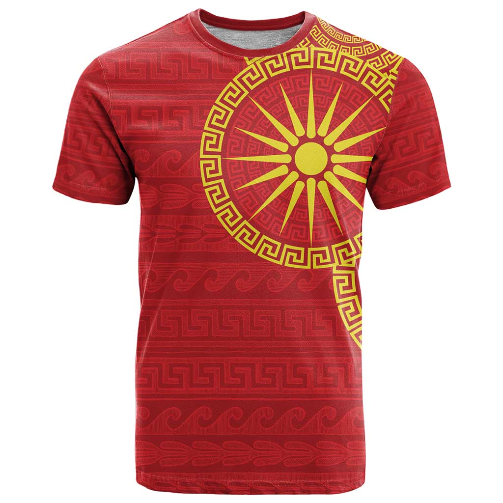 Vergina Sun Macedonia T-Shirt Greek Pattern Red Graphic Tee