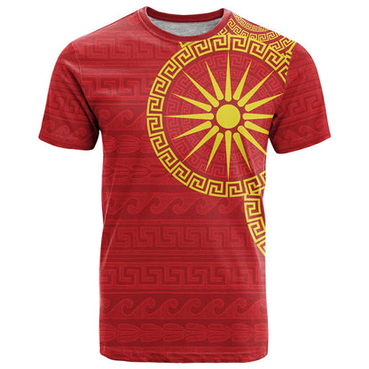Vergina Sun Macedonia T-Shirt Greek Pattern Red Graphic Tee