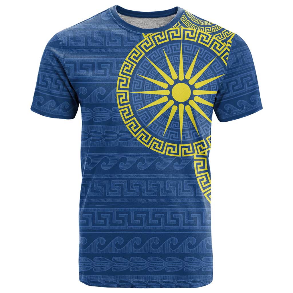 Vergina Sun Macedonia T-Shirt Greek Pattern Blue Graphic Tee