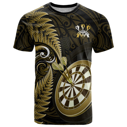 Personalised New Zealand Darts T-Shirt Happiness Is A Tight Threesome Maori Gold Graphic Tee
