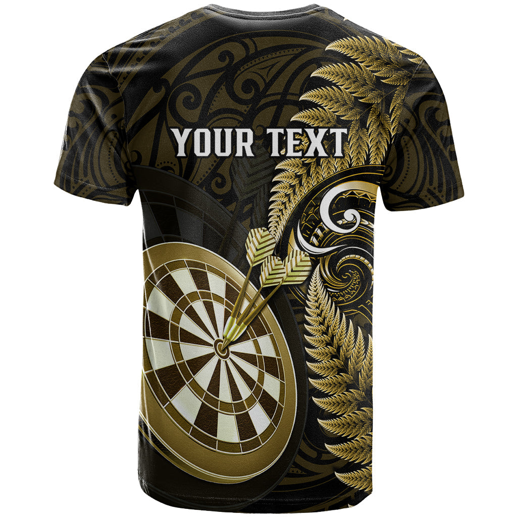 Personalised New Zealand Darts T-Shirt Happiness Is A Tight Threesome Maori Gold Graphic Tee