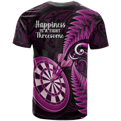 New Zealand Darts T-Shirt Happiness Is A Tight Threesome Maori Pink Graphic Tee
