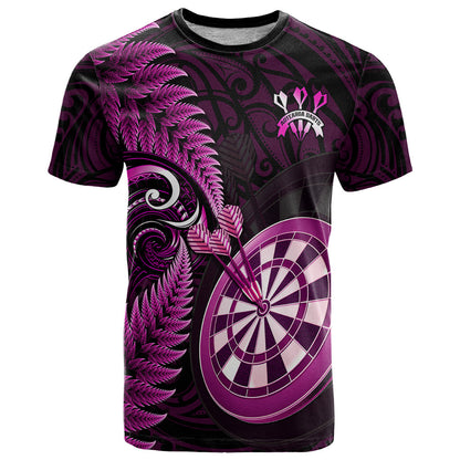 Personalised New Zealand Darts T-Shirt Happiness Is A Tight Threesome Maori Pink Graphic Tee