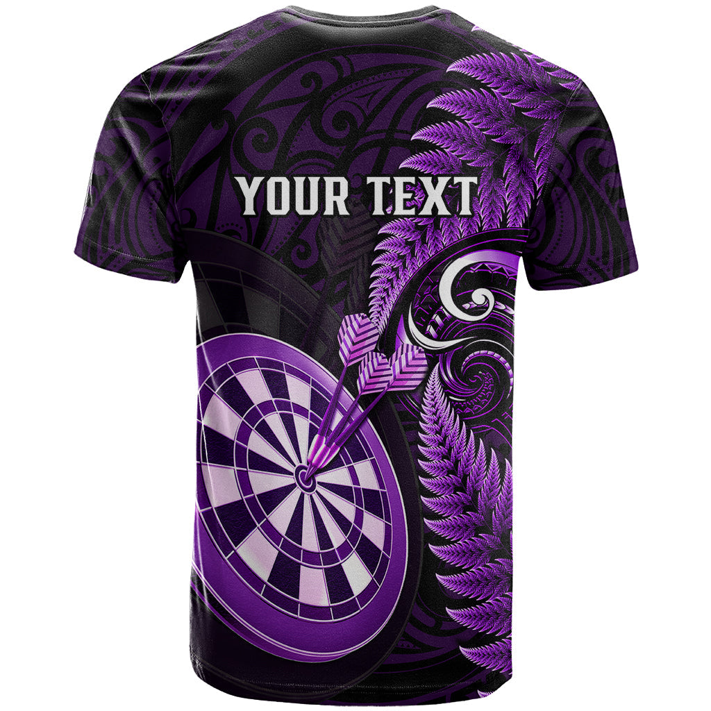 Personalised New Zealand Darts T-Shirt Happiness Is A Tight Threesome Maori Purple Graphic Tee