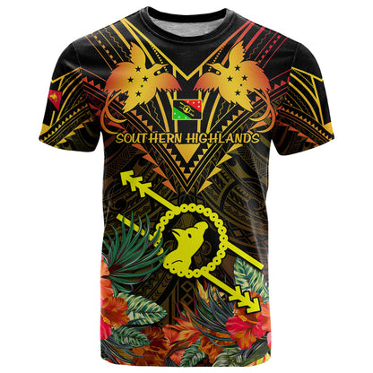 Papua New Guinea Southern Highlands Province T-Shirt Papua Niugini Coat Of Arms With Flag Style Graphic Tee