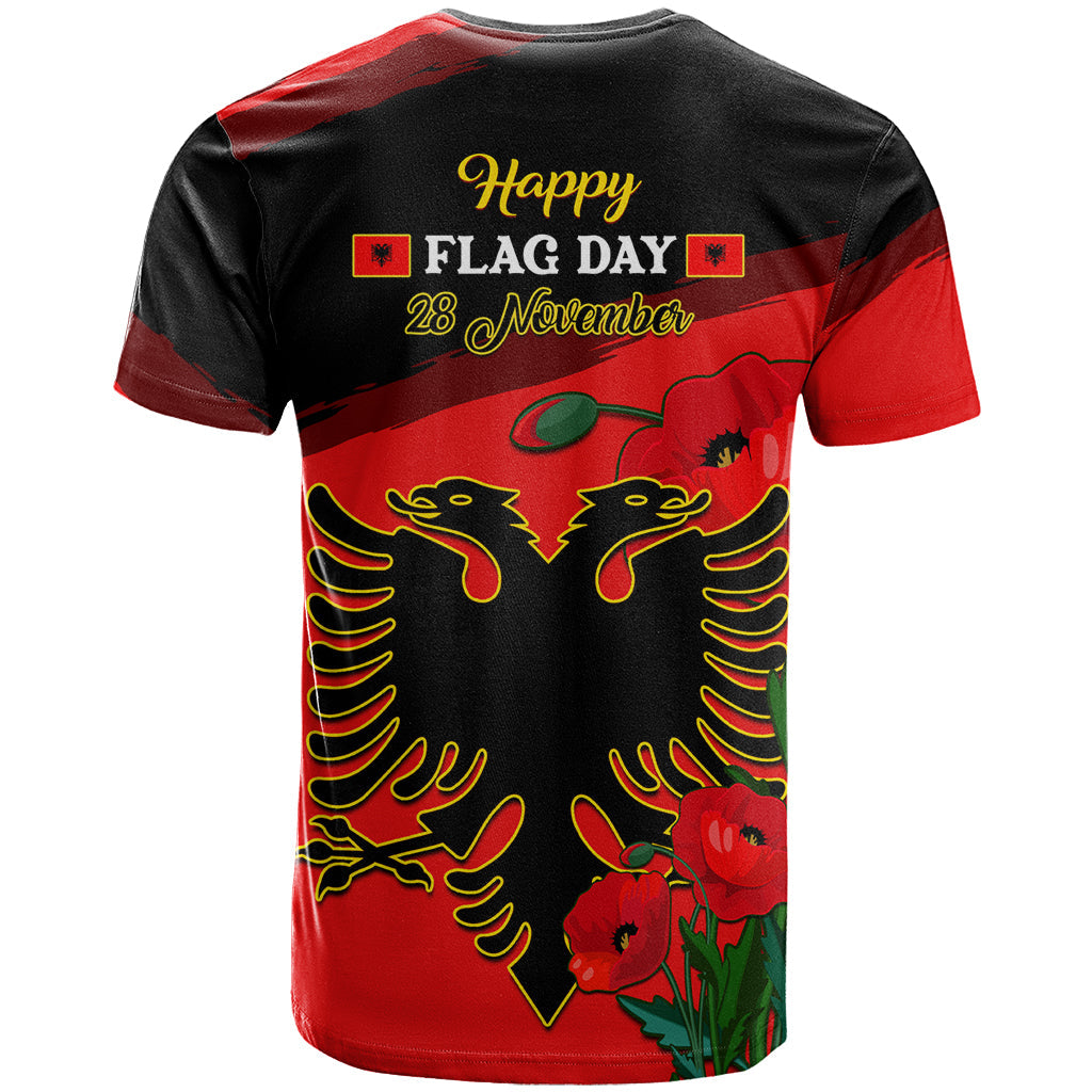 Albania Flag Day T-Shirt Albanian Coat Of Arms With Red Poppy Graphic Tee