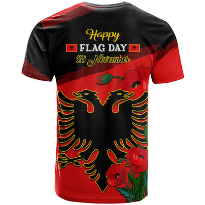 Albania Flag Day T-Shirt Albanian Coat Of Arms With Red Poppy Graphic Tee