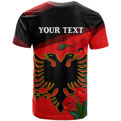Personalised Albania Flag Day T-Shirt Albanian Coat Of Arms With Red Poppy Graphic Tee