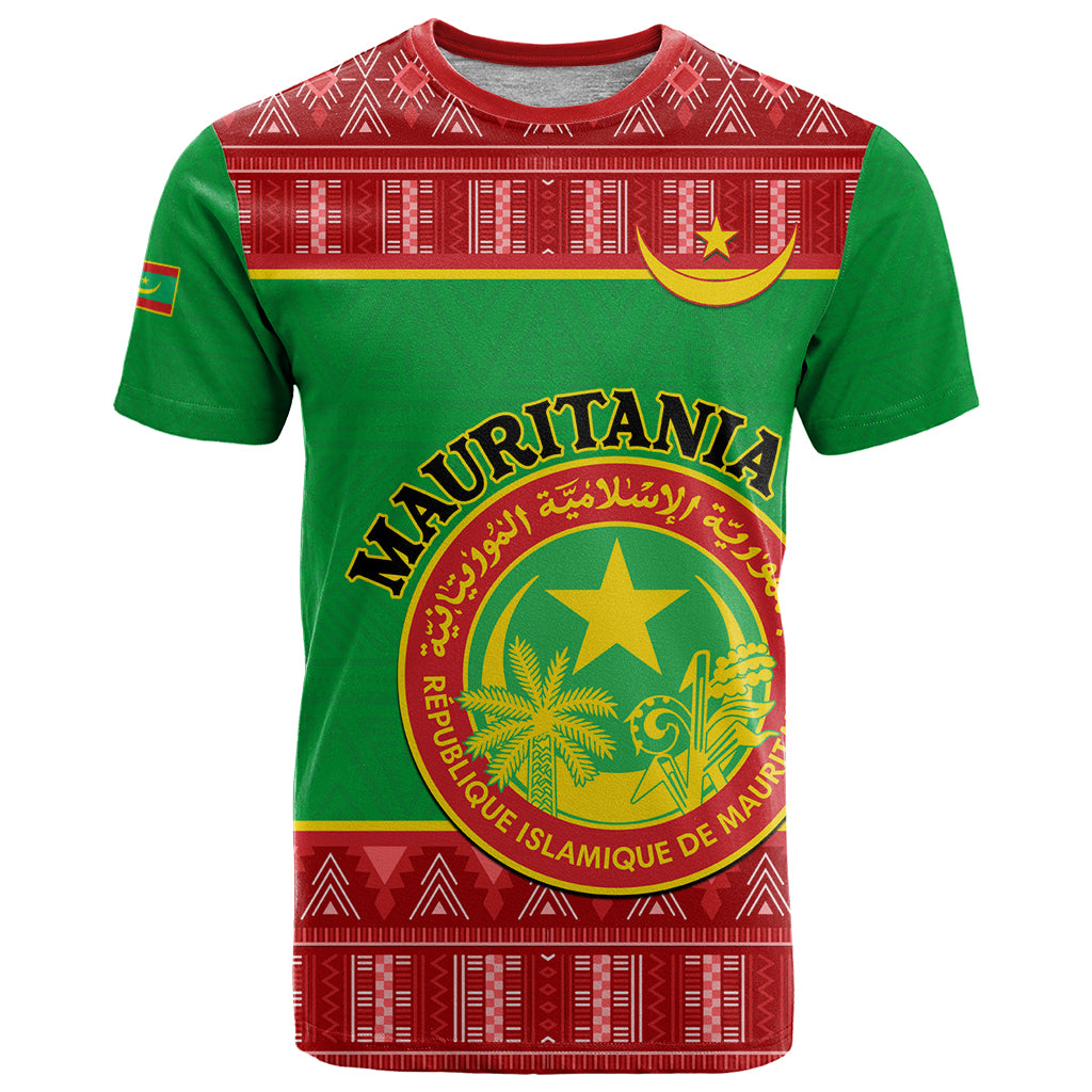 Personalised Mauritania Independence Day T-Shirt Mauritanian Map Mix African Pattern Graphic Tee