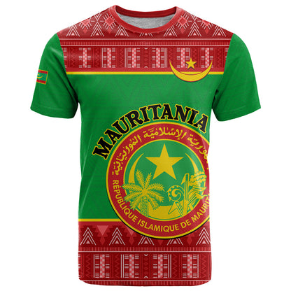 Personalised Mauritania Independence Day T-Shirt Mauritanian Map Mix African Pattern Graphic Tee