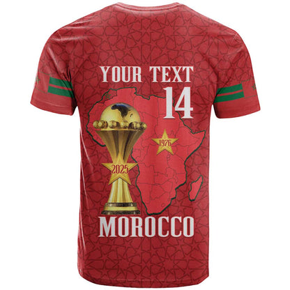 Morocco Football Custom T-Shirt Atlas Lions Champions African Red Islamic Pattern Graphic Tee