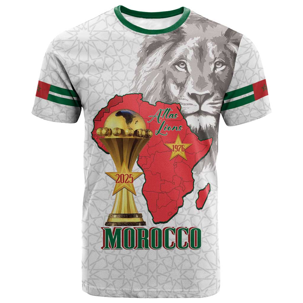 Morocco Football Custom T-Shirt Atlas Lions Champions African White Islamic Pattern Graphic Tee