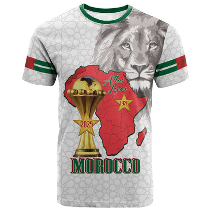 Morocco Football Custom T-Shirt Atlas Lions Champions African White Islamic Pattern Graphic Tee