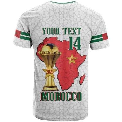 Morocco Football Custom T-Shirt Atlas Lions Champions African White Islamic Pattern Graphic Tee