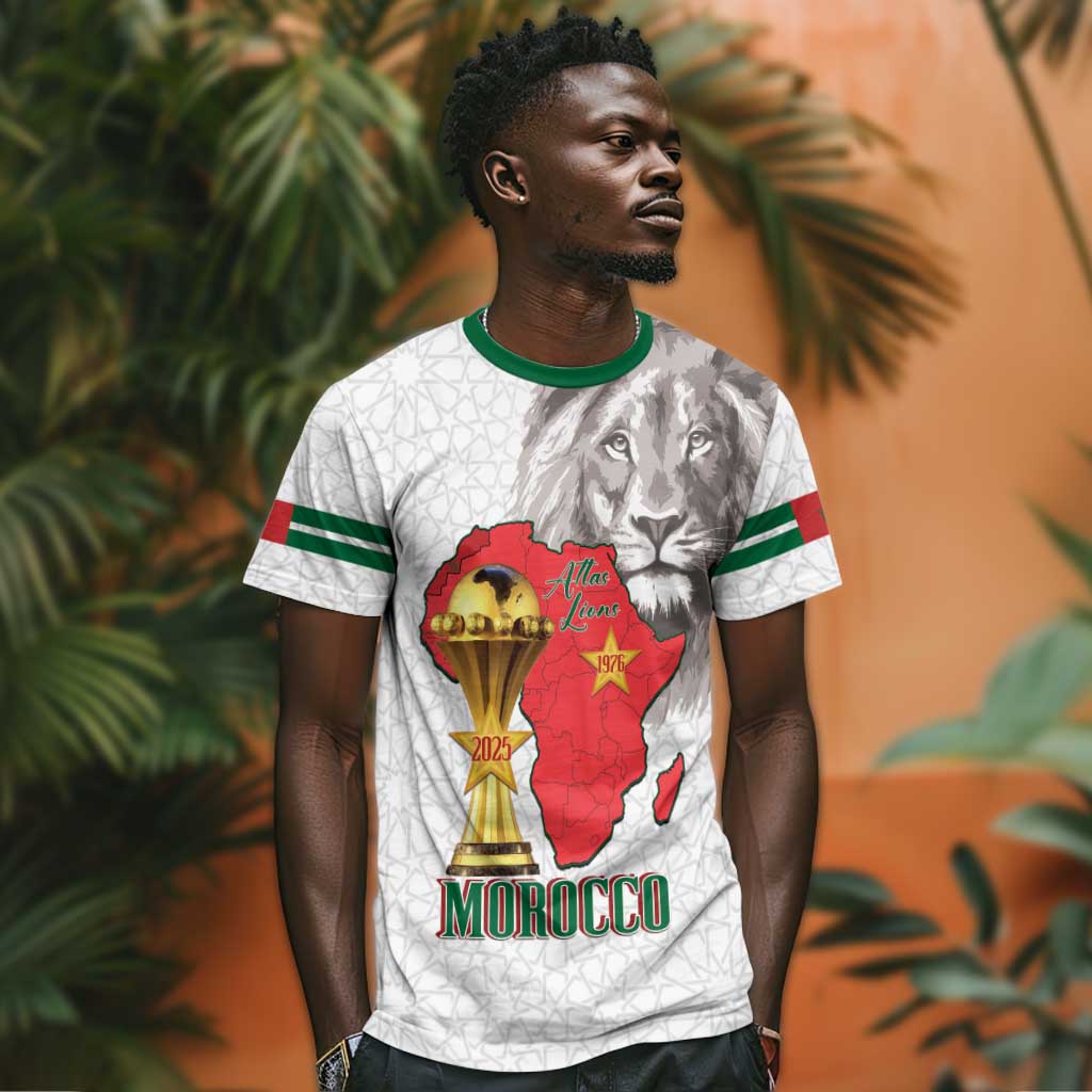 Morocco Football Custom T-Shirt Atlas Lions Champions African White Islamic Pattern Graphic Tee