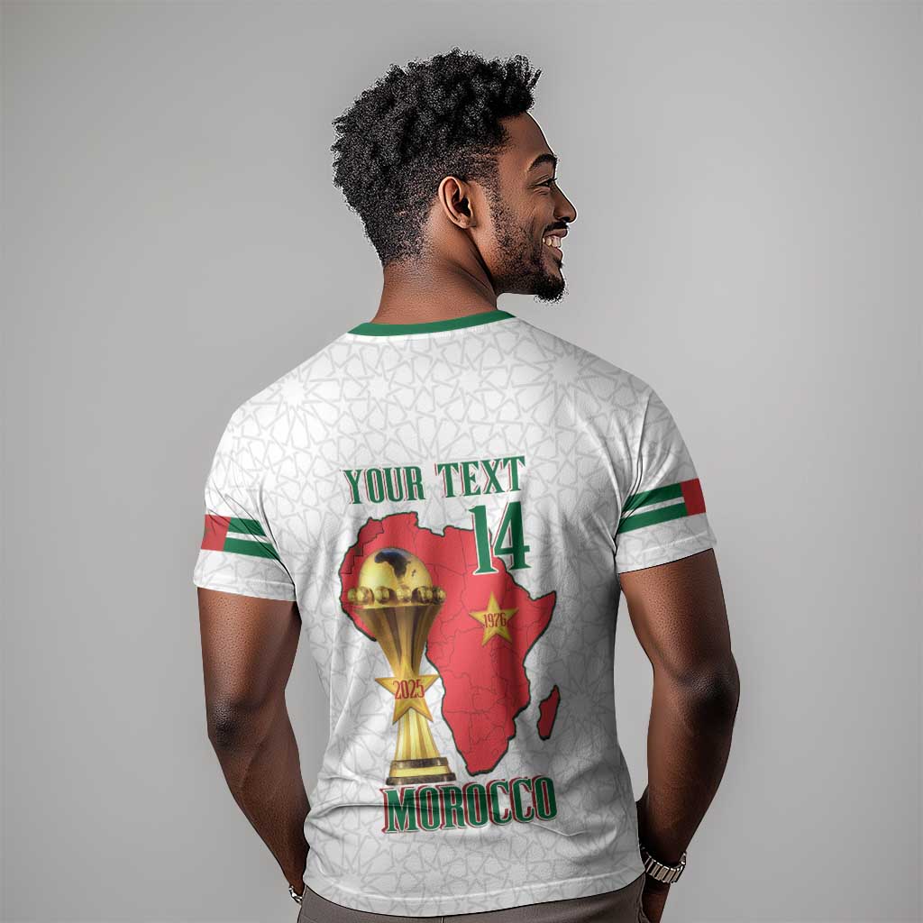 Morocco Football Custom T-Shirt Atlas Lions Champions African White Islamic Pattern Graphic Tee