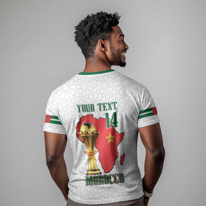 Morocco Football Custom T-Shirt Atlas Lions Champions African White Islamic Pattern Graphic Tee