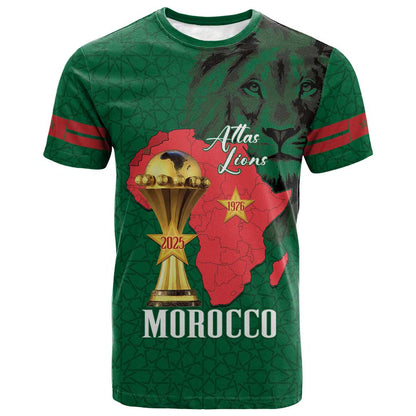 Morocco Football Custom T-Shirt Atlas Lions Champions African Green Islamic Pattern Graphic Tee
