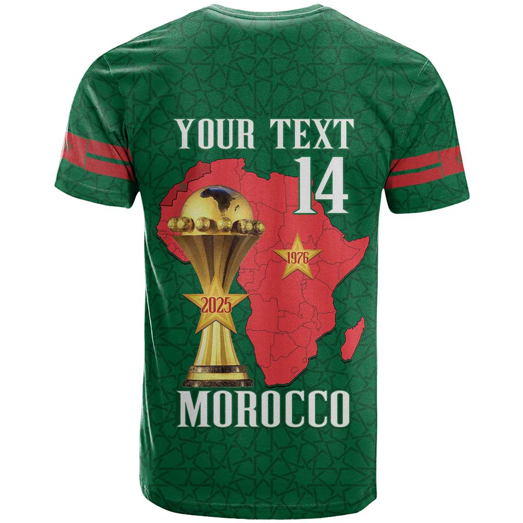 Morocco Football Custom T-Shirt Atlas Lions Champions African Green Islamic Pattern Graphic Tee