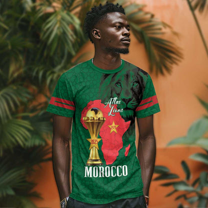 Morocco Football Custom T-Shirt Atlas Lions Champions African Green Islamic Pattern Graphic Tee