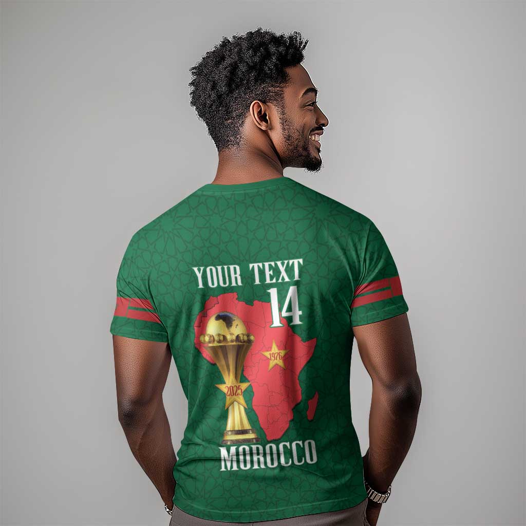 Morocco Football Custom T-Shirt Atlas Lions Champions African Green Islamic Pattern Graphic Tee