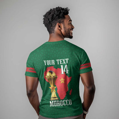 Morocco Football Custom T-Shirt Atlas Lions Champions African Green Islamic Pattern Graphic Tee