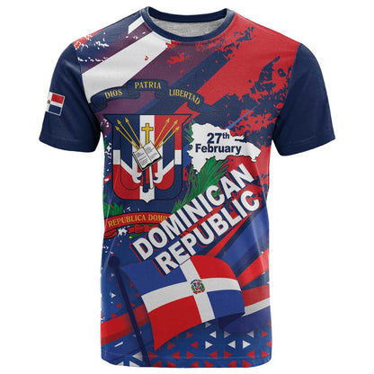 Dominican Republic Independence Day T-Shirt 27th February Coat Of Arms Grunge Texture Graphic Tee