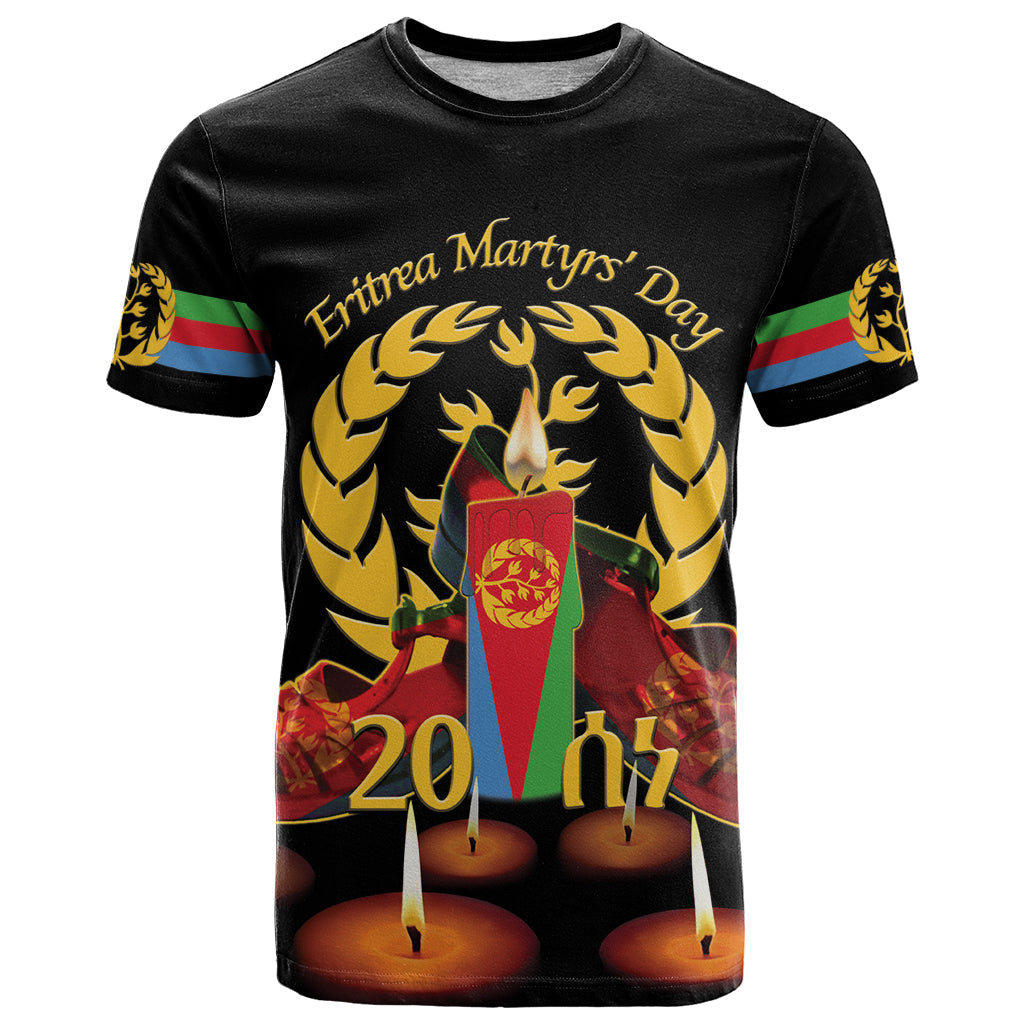 Custom Eritrea Martyrs' Day T-Shirt 20 June Shida Shoes With Candles - Black Graphic Tee