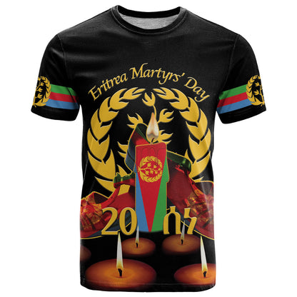 Custom Eritrea Martyrs' Day T-Shirt 20 June Shida Shoes With Candles - Black Graphic Tee