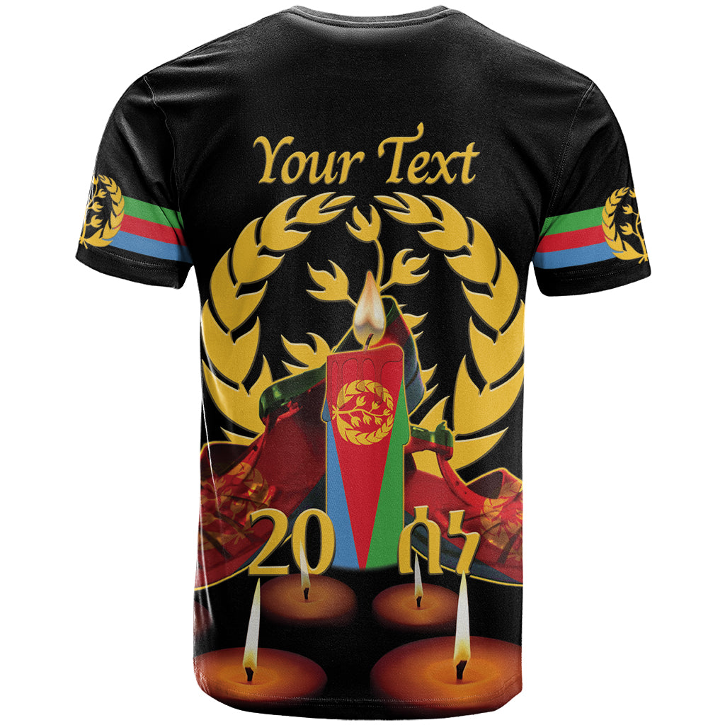 Custom Eritrea Martyrs' Day T-Shirt 20 June Shida Shoes With Candles - Black Graphic Tee