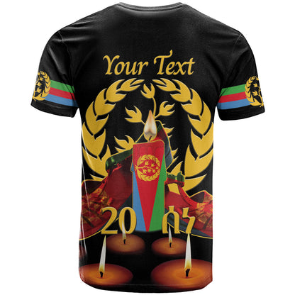 Custom Eritrea Martyrs' Day T-Shirt 20 June Shida Shoes With Candles - Black Graphic Tee