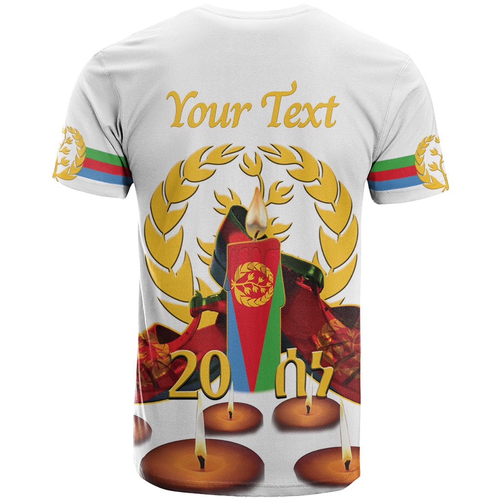 Custom Eritrea Martyrs' Day T-Shirt 20 June Shida Shoes With Candles - White Graphic Tee