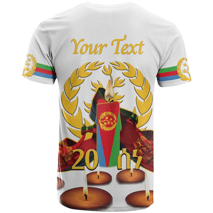 Custom Eritrea Martyrs' Day T-Shirt 20 June Shida Shoes With Candles - White Graphic Tee