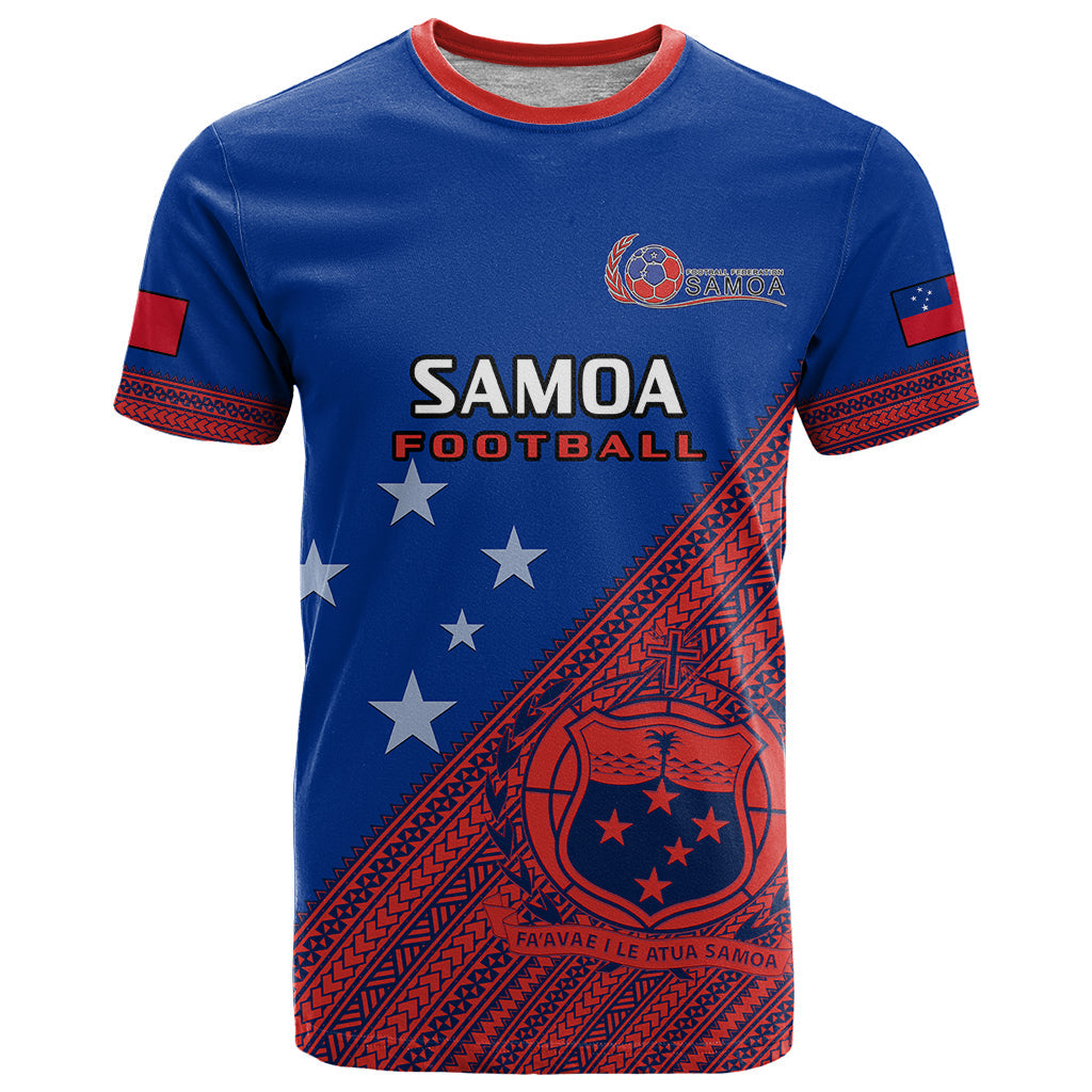 Personalised Samoa Football T-Shirt Samoan Coat Of Arm Polynesian Sporty Style Graphic Tee