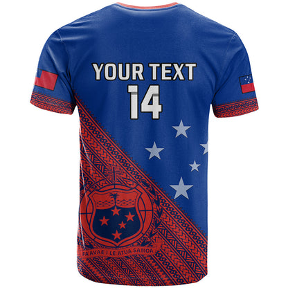Personalised Samoa Football T-Shirt Samoan Coat Of Arm Polynesian Sporty Style Graphic Tee