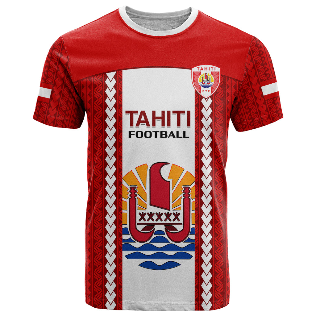 Personalised Tahitian Football T-Shirt Tahiti Coat Of Arm Polynesian Sporty Style Graphic Tee