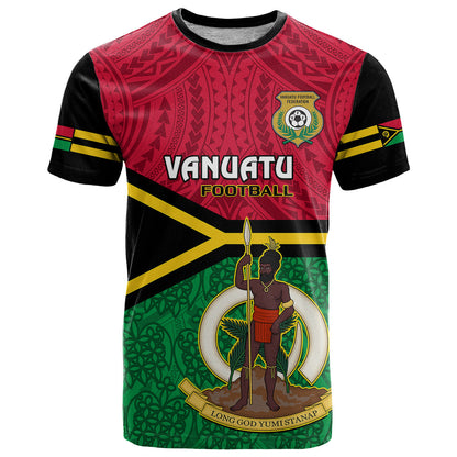 Vanuatu Football T-Shirt Vanuatuan Coat Of Arm Polynesian Flag Style Graphic Tee