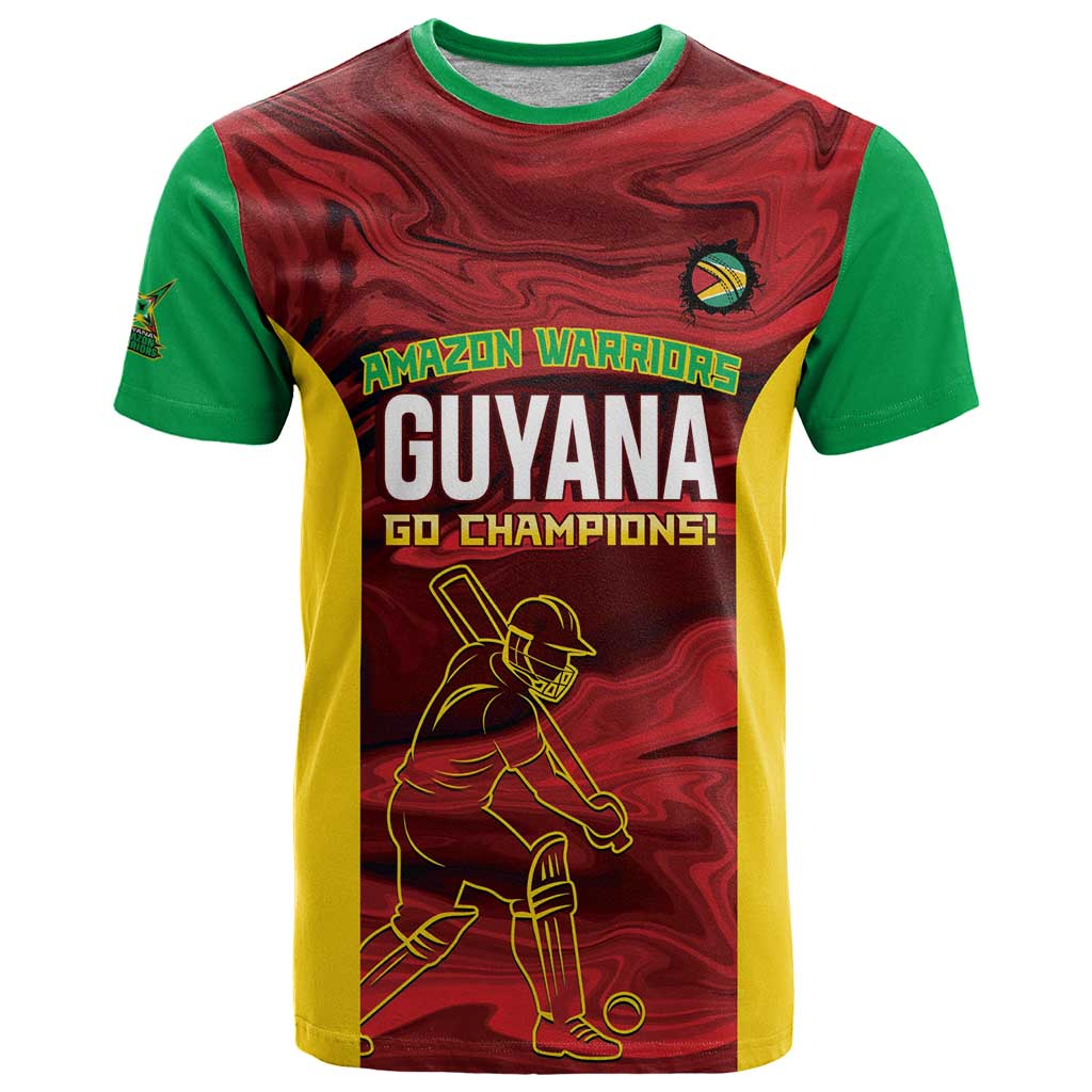 Custom Guyana Cricket T-Shirt Go Amazon Warriors Marble Pattern Graphic Tee