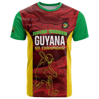 Custom Guyana Cricket T-Shirt Go Amazon Warriors Marble Pattern Graphic Tee