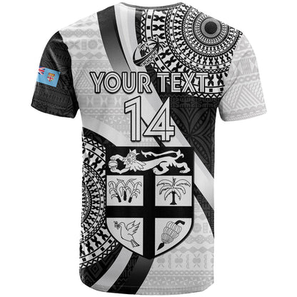 Custom Fiji Rugby T-Shirt World Cup Go Champions Fijian Tapa Black Version Graphic Tee