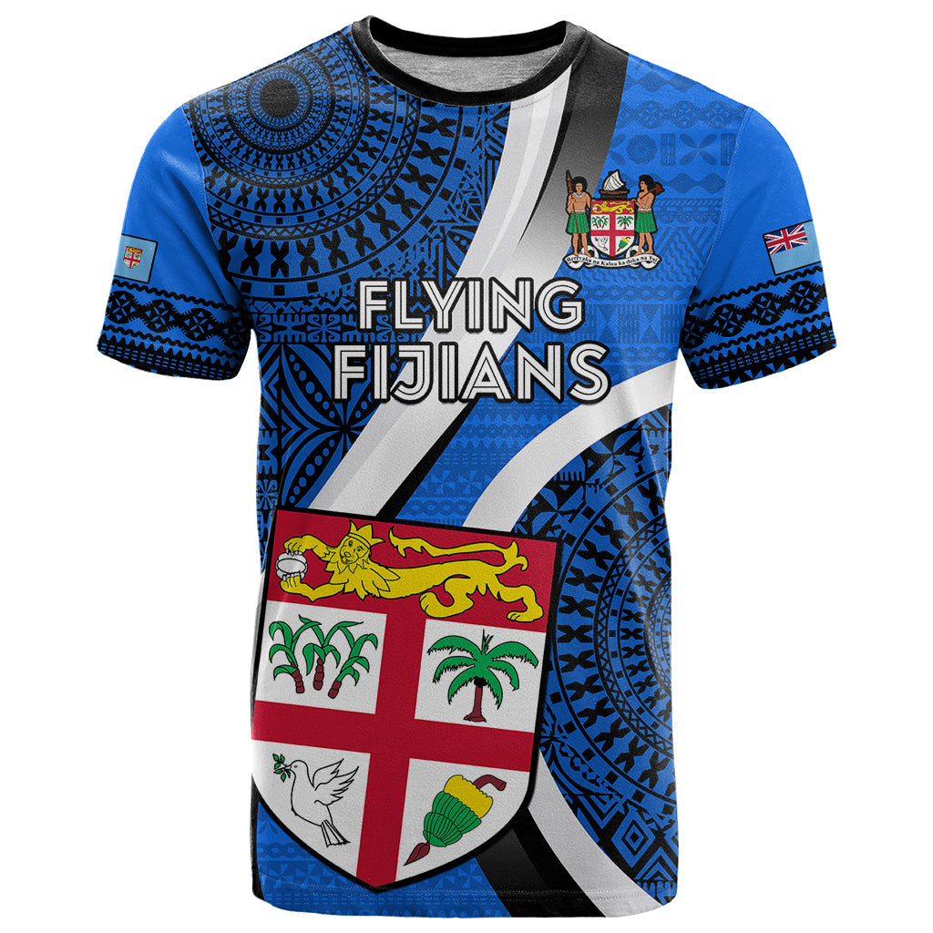 Custom Fiji Rugby T-Shirt World Cup Go Champions Fijian Tapa Blue Version Graphic Tee