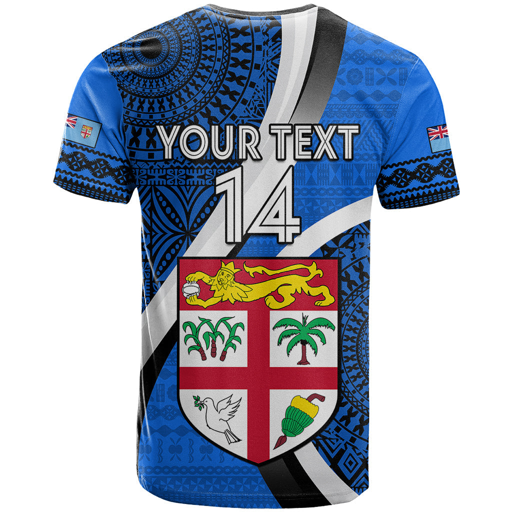 Custom Fiji Rugby T-Shirt World Cup Go Champions Fijian Tapa Blue Version Graphic Tee