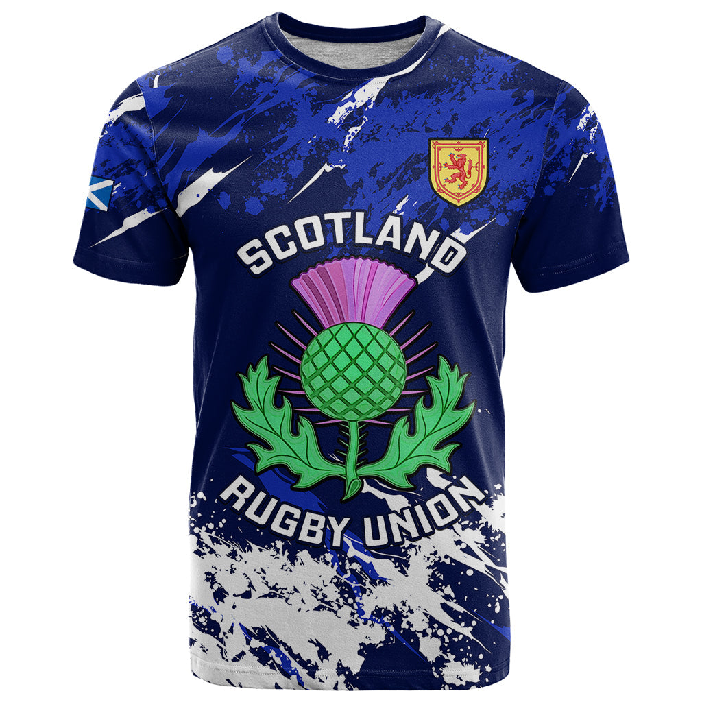 Custom Scotland Rugby T-Shirt World Cup Go Scottish Thistle Grunge Style Graphic Tee