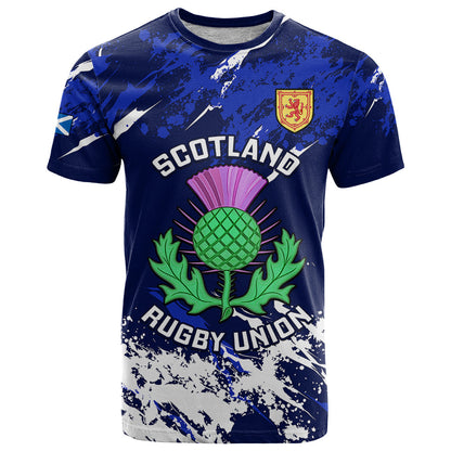 Custom Scotland Rugby T-Shirt World Cup Go Scottish Thistle Grunge Style Graphic Tee