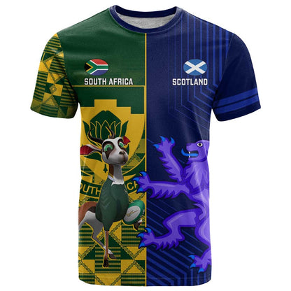 Custom South Africa And Scotland Rugby T-Shirt Springboks Thistle Together Graphic Tee