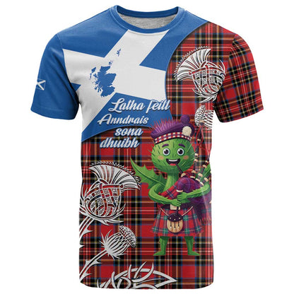 Saint Andrews Day Scotland T-Shirt Thistle Traditional Bagpipe Tartan Pattern Graphic Tee