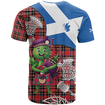 Saint Andrews Day Scotland T-Shirt Thistle Traditional Bagpipe Tartan Pattern Graphic Tee
