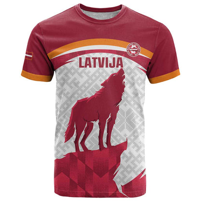Custom Latvia Football T-Shirt Go Wolves Latvija Folk Pattern Graphic Tee
