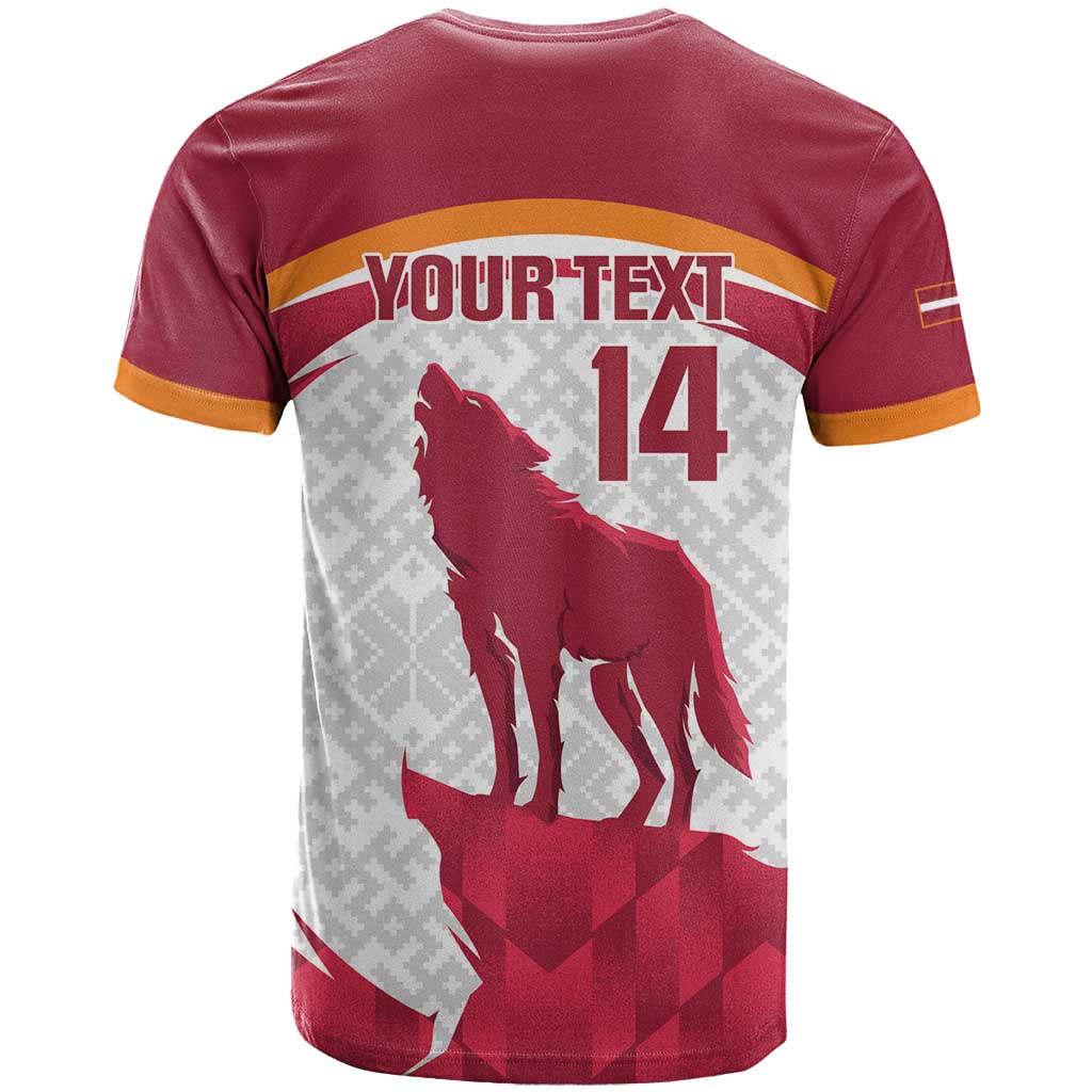 Custom Latvia Football T-Shirt Go Wolves Latvija Folk Pattern Graphic Tee