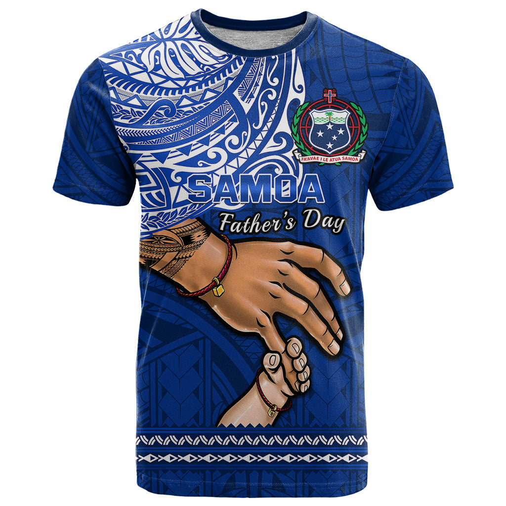 Personalised Father Day Samoa T-Shirt Manuia le Aso Sa o Tama Blue Version Graphic Tee
